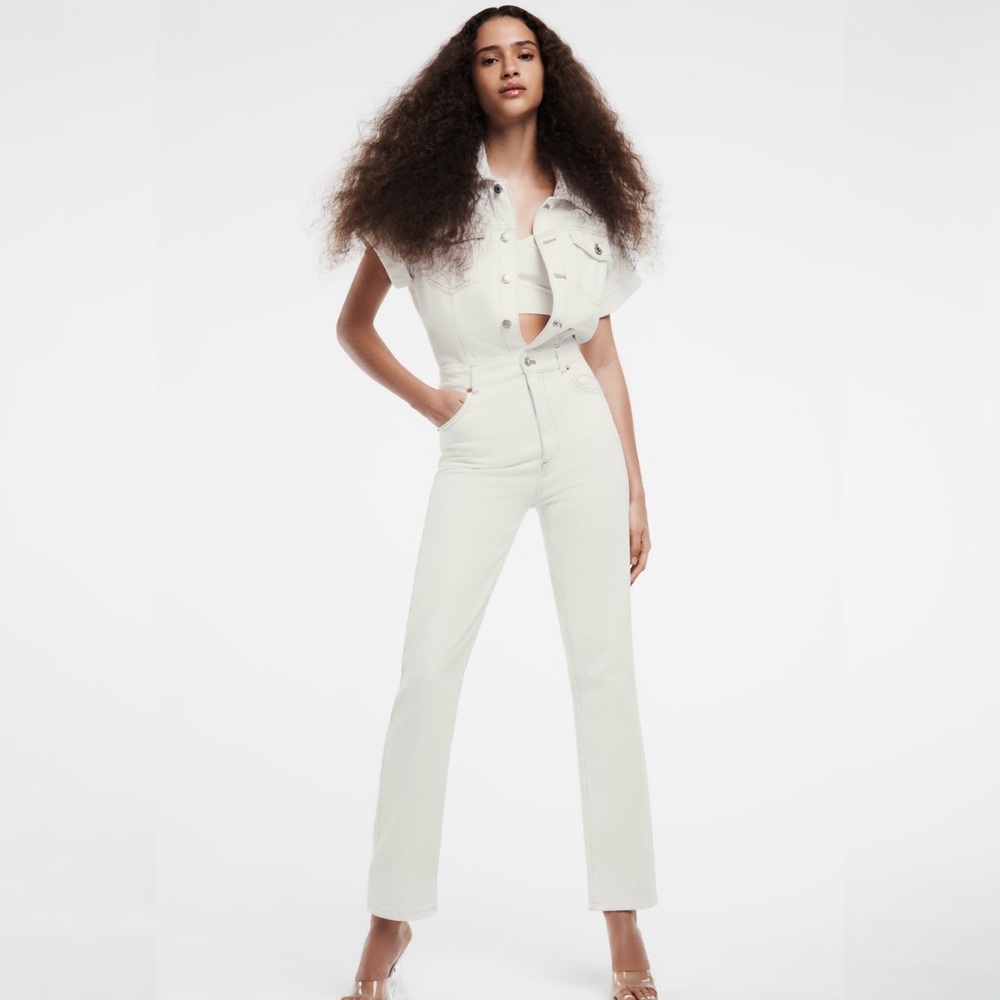 NWT Zara Denim White Jumpsuit